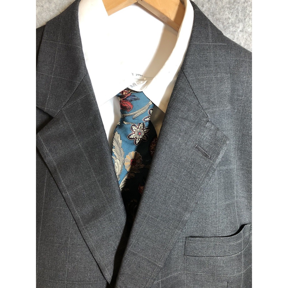 Brooks Brothers Blazer 44R Gray Check 100% Wool Suit Coat Jacket Classic